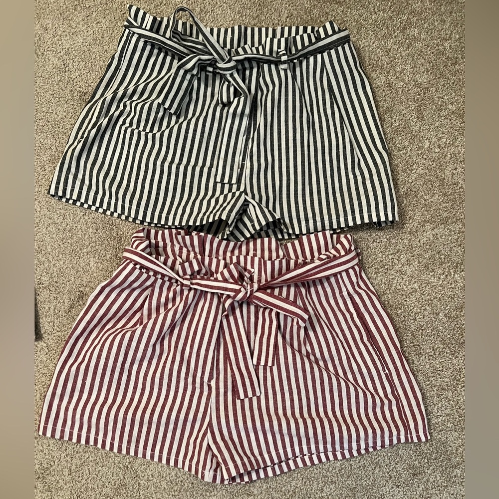 Set of two, striped paper-bag shorts! Size medium.